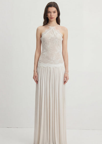 Lace Floral Ruched Maxi Dress