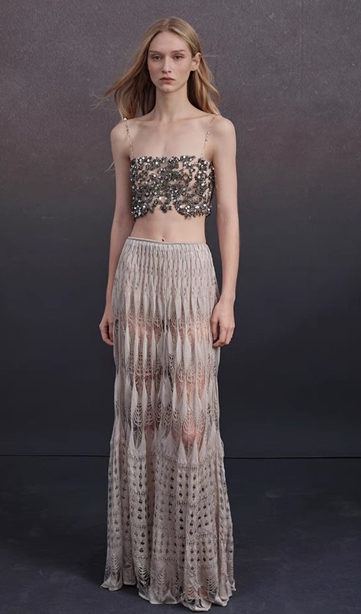 Lace Hollow Knit Maxi Skirt