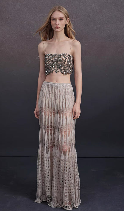 Lace Hollow Knit Maxi Skirt