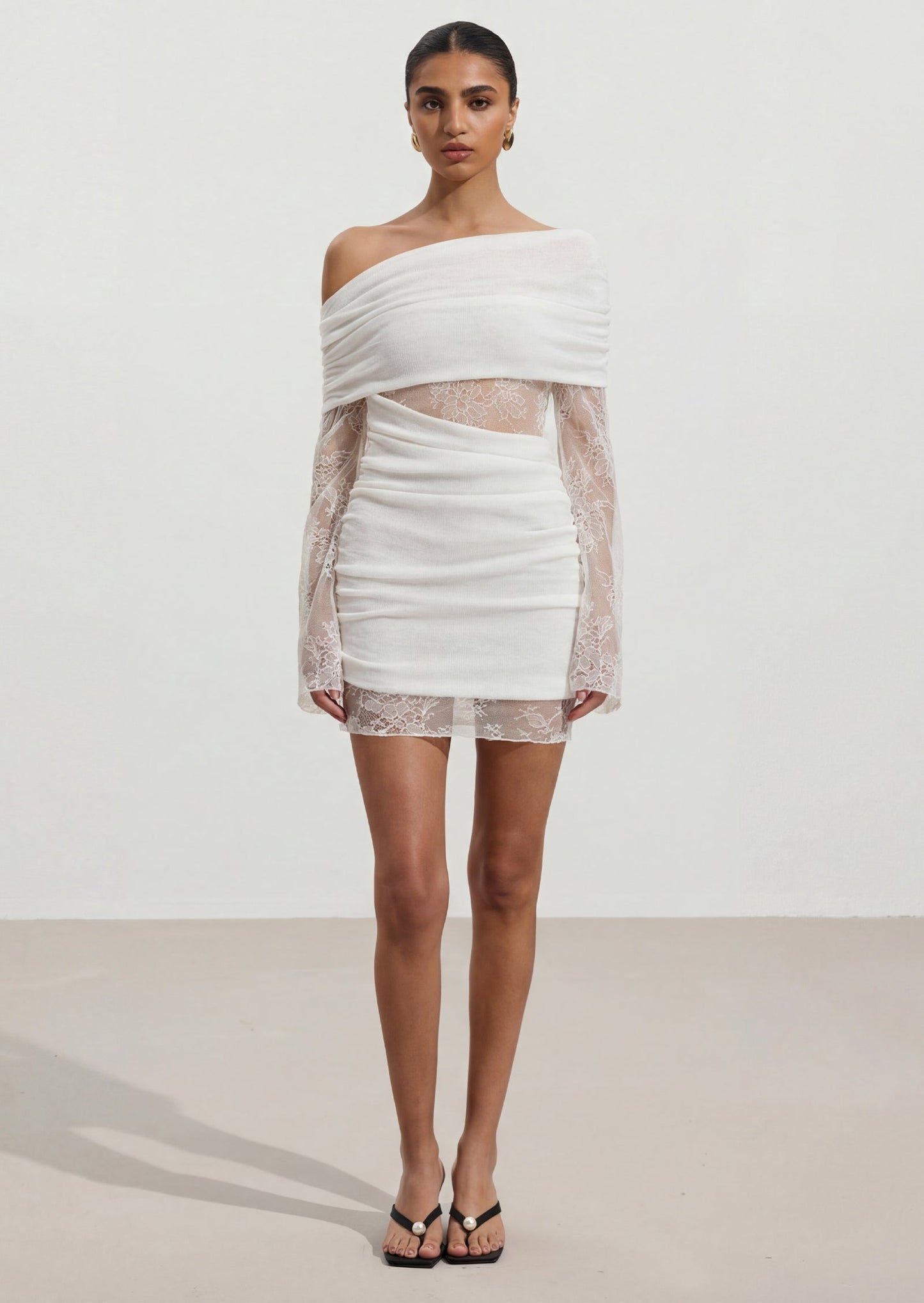 Lace Knit Mini Dress In Ivory
