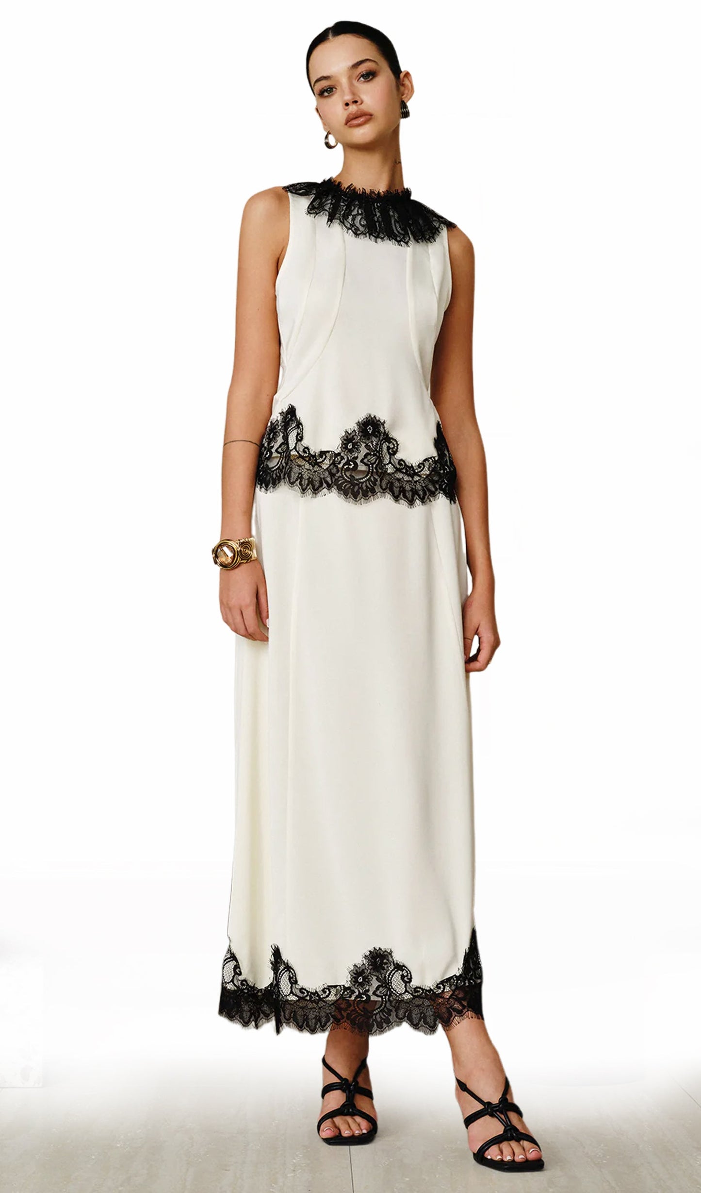 Lace Trim Top and Maxi Skirt Set