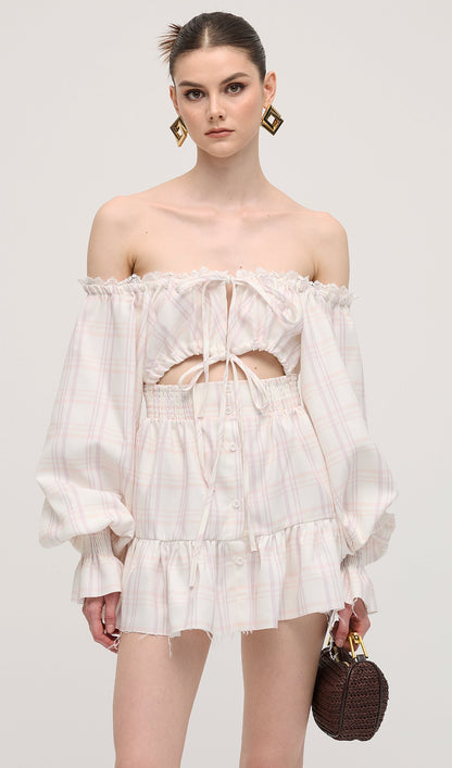 Lace Up Mini Dress Two Piece Set In Grid