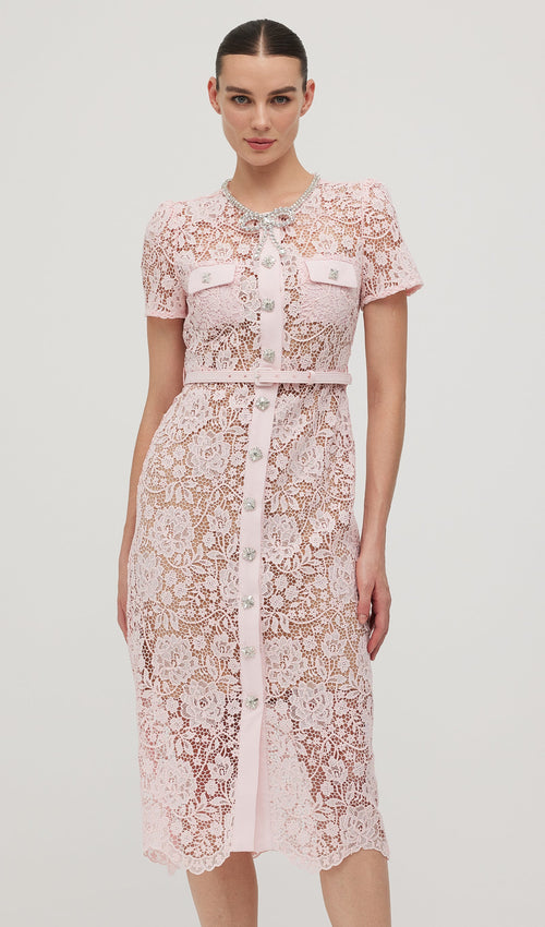 Lace Diamante Bow Midi Dress