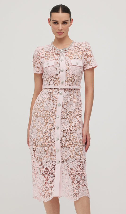 Lace Diamante Bow Midi Dress