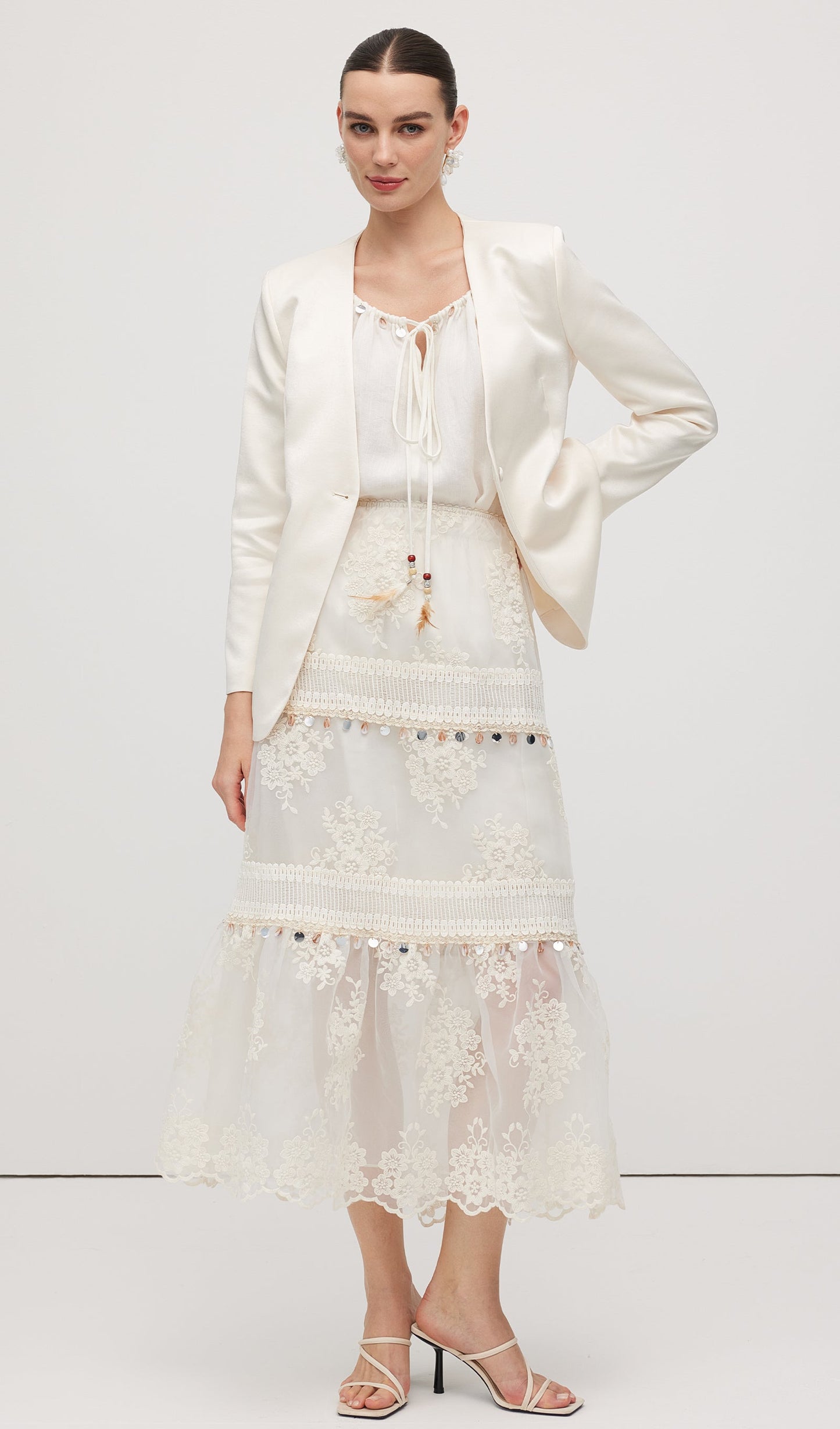 Lace Embroidery Bohemian Midi Skirt