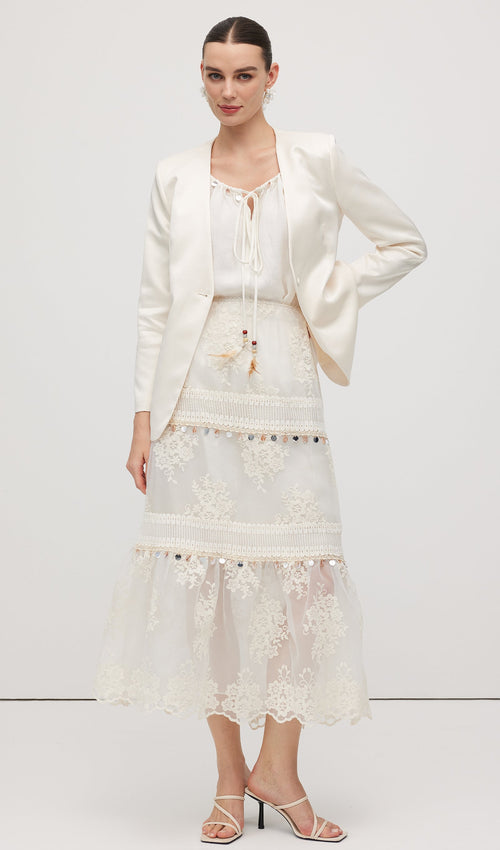 Lace Embroidery Bohemian Midi Skirt