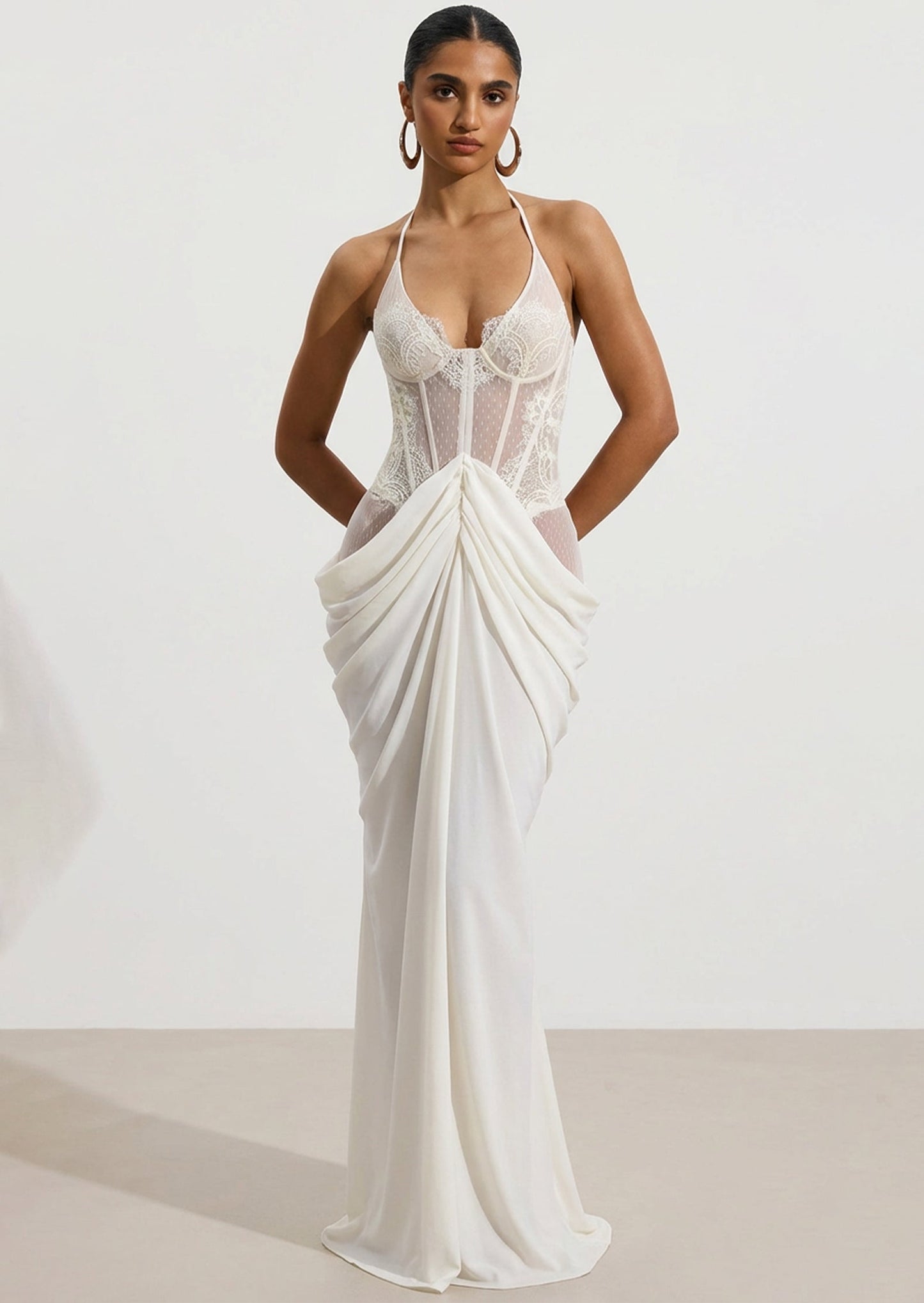 Lace Fishbone Patchwork Sleeveless Maxi Dress
