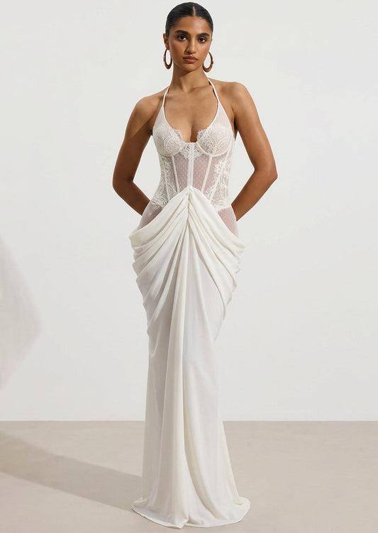 Lace Fishbone Patchwork Sleeveless Maxi Dress