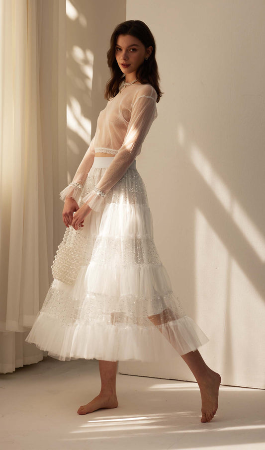 Lace Pleated Panel Skirt