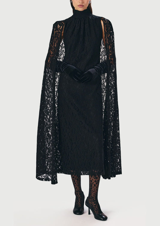 Layali Rose Lace Cape Midi Dress