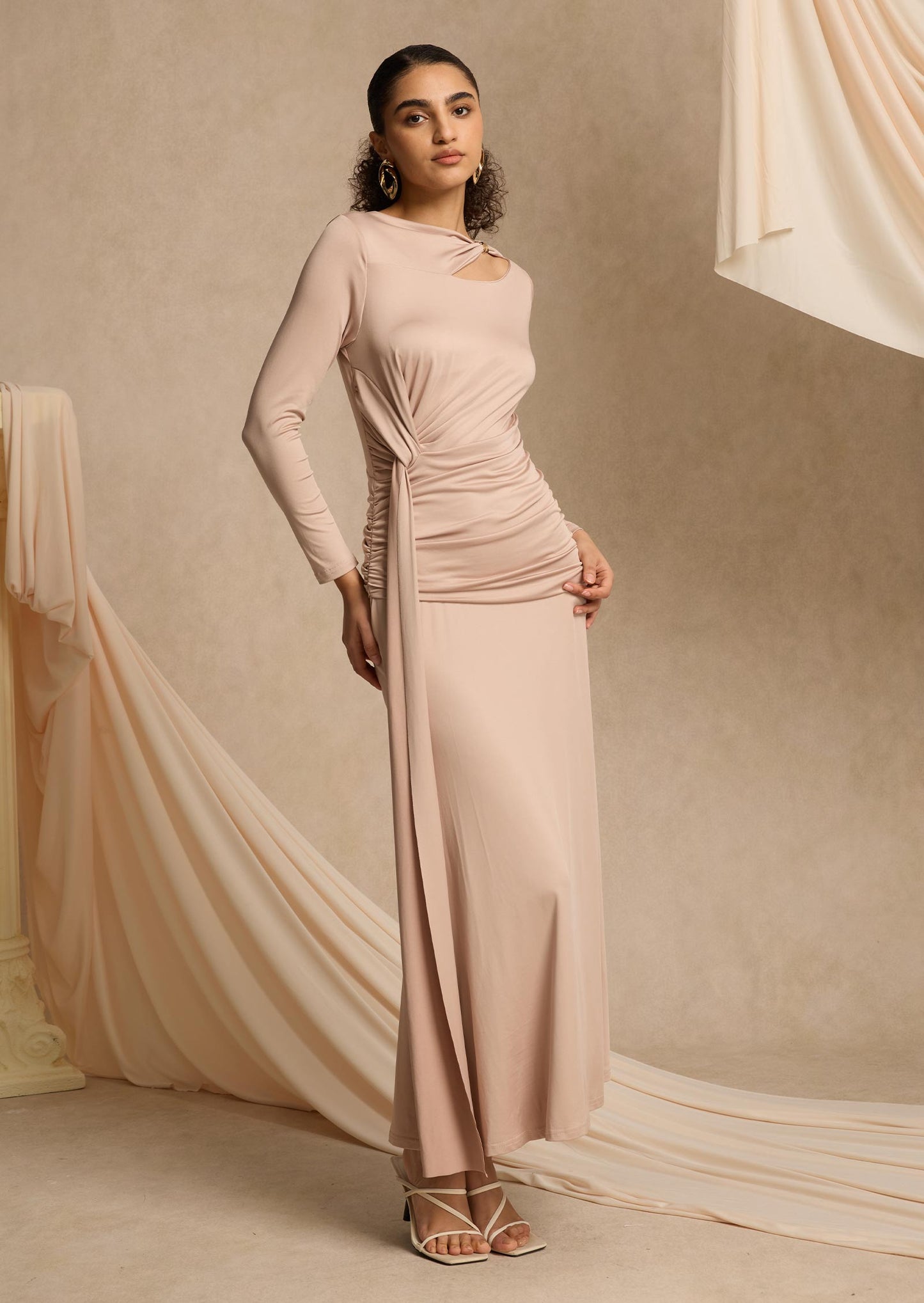 Layali Rose Maxi Dress With Metallic Decoration