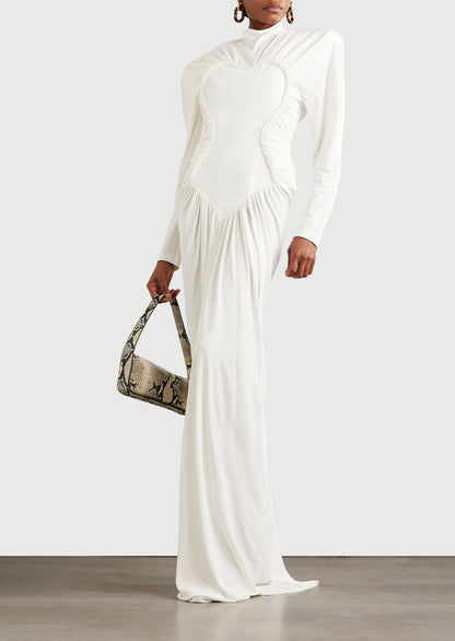 Layali Rose Mesh Paneled Ruched Crepe Gown
