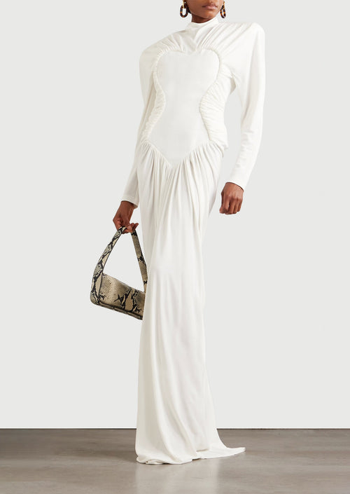 Layali Rose Mesh Paneled Ruched Crepe Gown