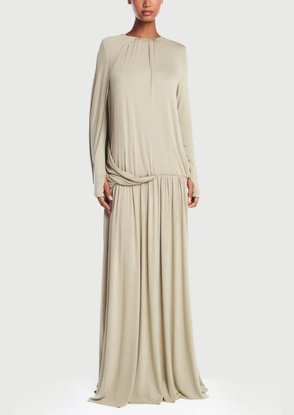 Layali Rose Wide-Sleeved Green Knit Dress