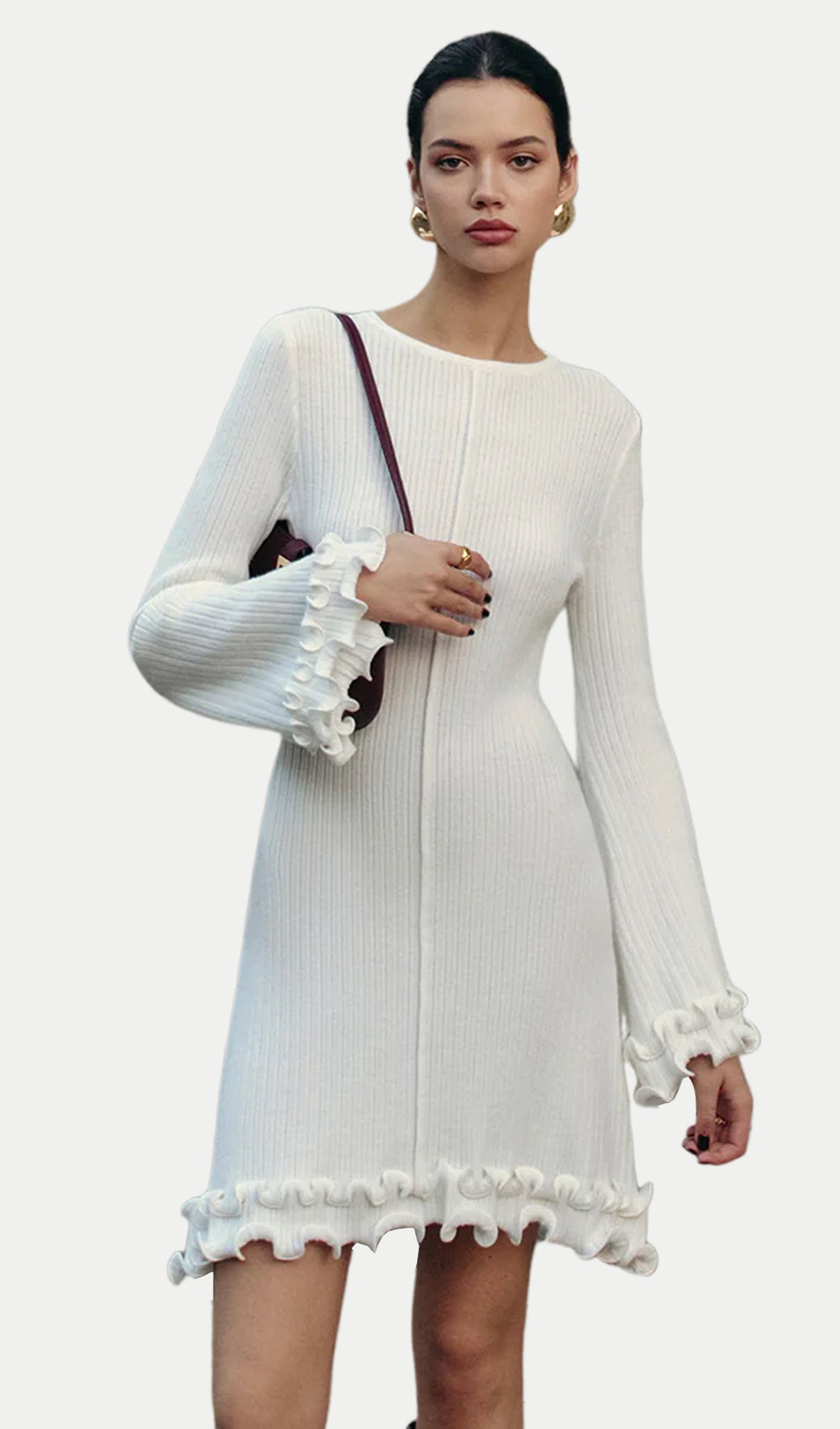 Lettuce Trim Bell Sleeve Sweater Dress