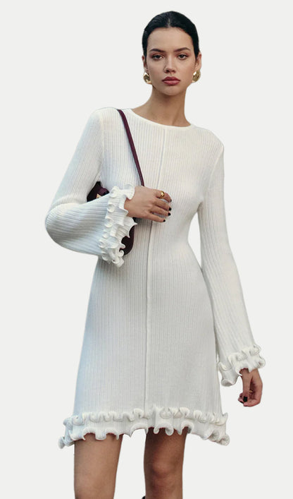 Lettuce Trim Bell Sleeve Sweater Dress