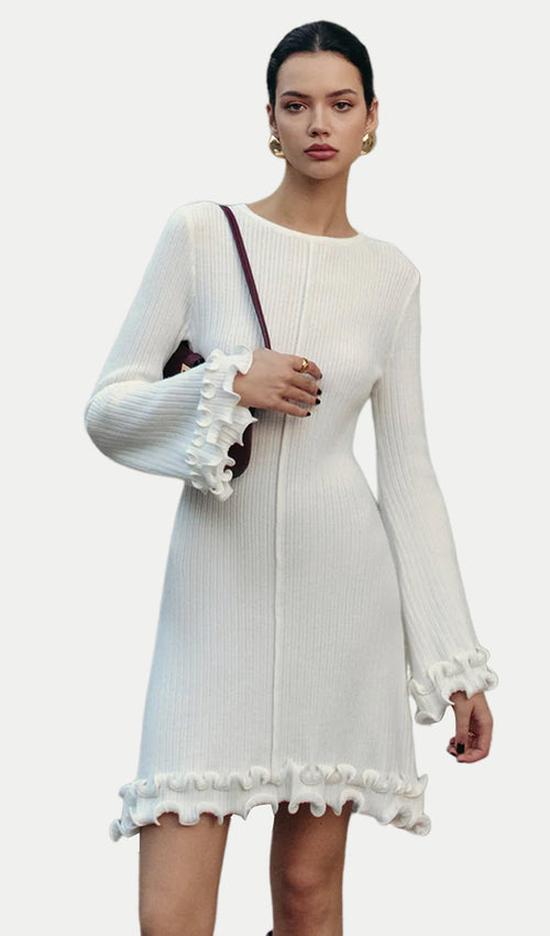 Lettuce Trim Bell Sleeve Sweater Dress