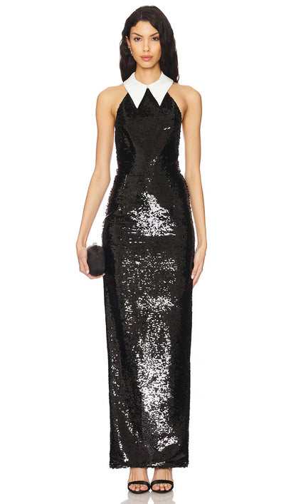 Sequin Contrast Collar Maxi Dress