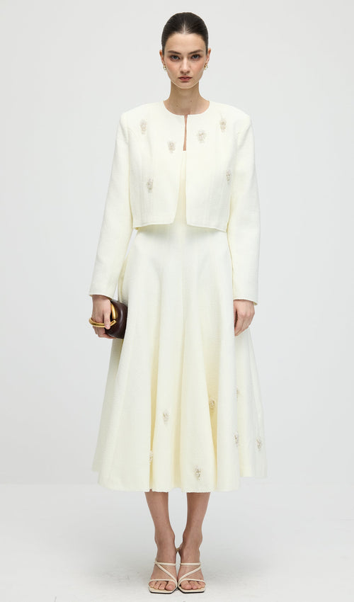 Long Sleeve Tweed Midi Dress Set
