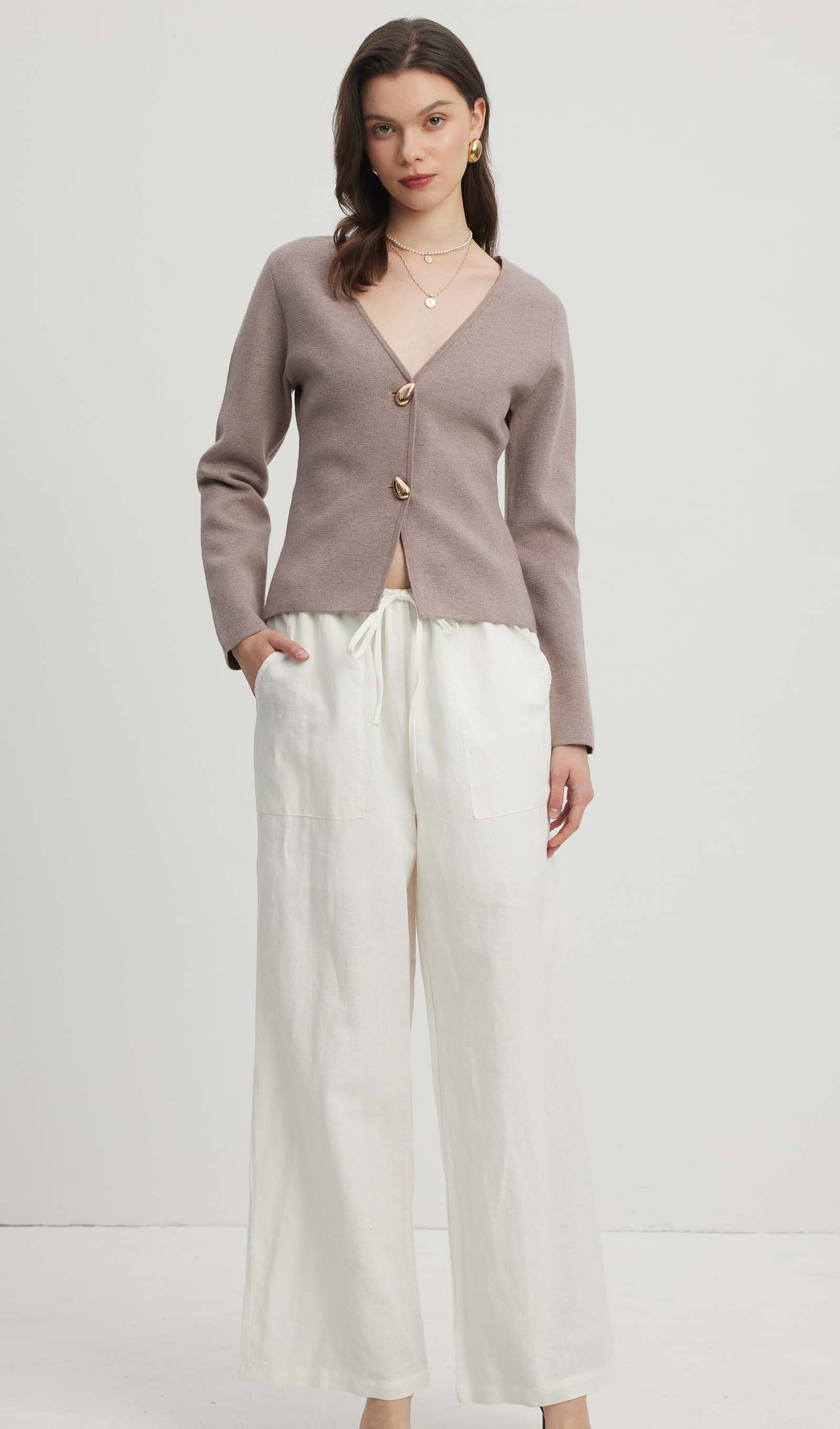 Loose Tie Pants White