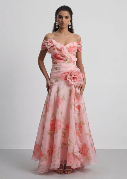 Lyla Sleeveless Flowers Flounce Maxi Dress