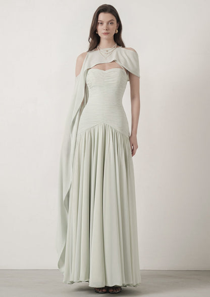 Sage Green Draped Bodice Gown