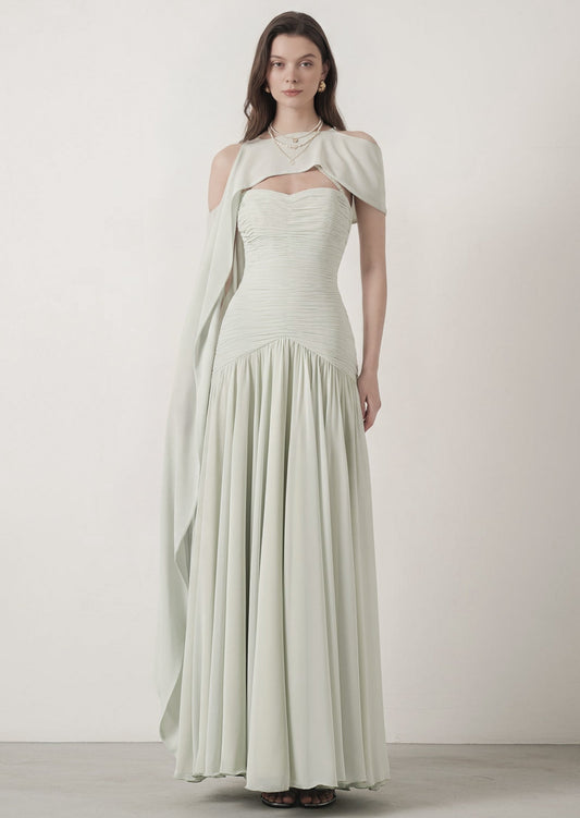 Sage Green Draped Bodice Gown