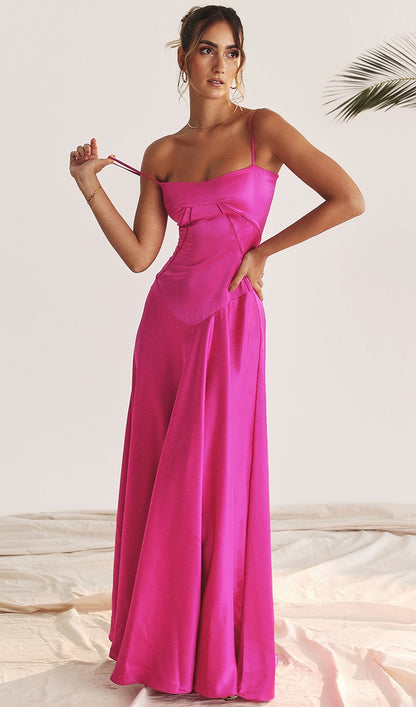 Satin Lace Up Maxi Dress