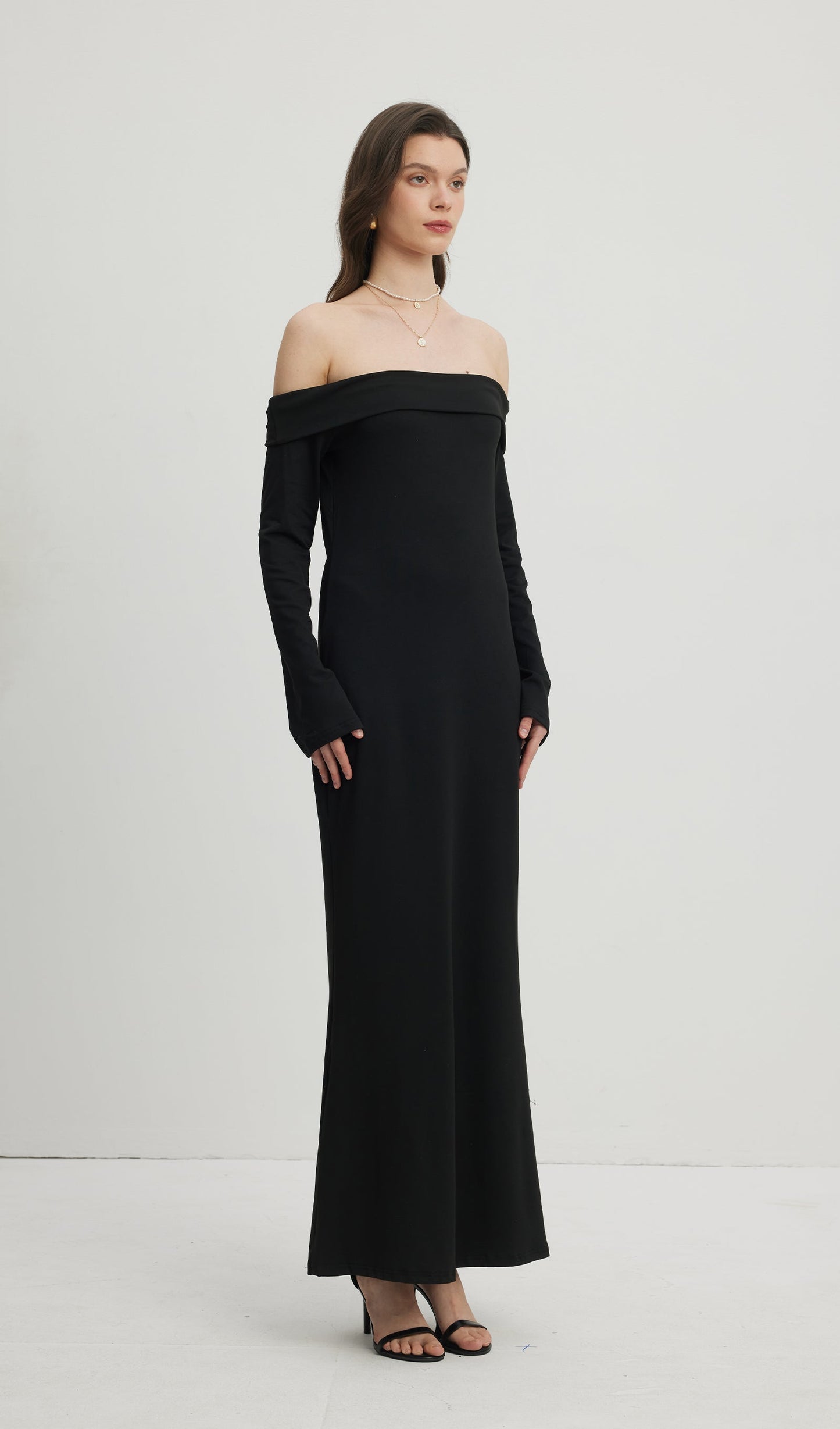 Maida Folded Neckline Maxi Dress Black