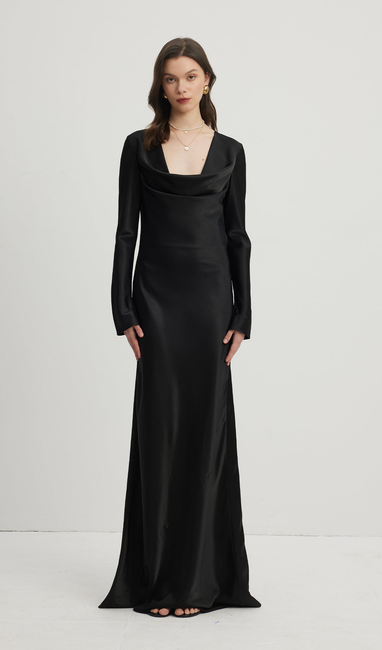 Low Collar Maxi Evening Dress