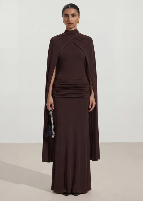 Maxi dress With Symmetrical Flaps In Brown