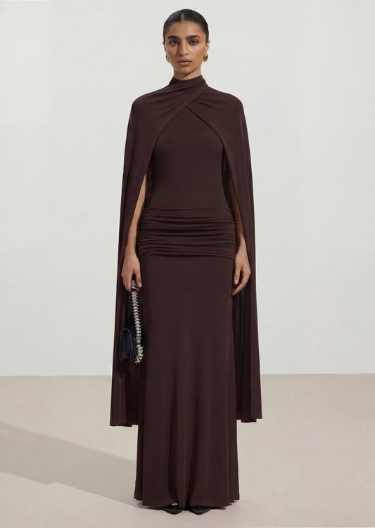 Maxi dress With Symmetrical Flaps In Brown