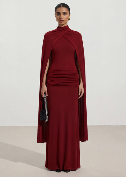 Maxi dress With Symmetrical Flaps In Claret