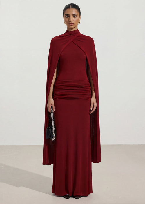 Maxi dress With Symmetrical Flaps In Claret