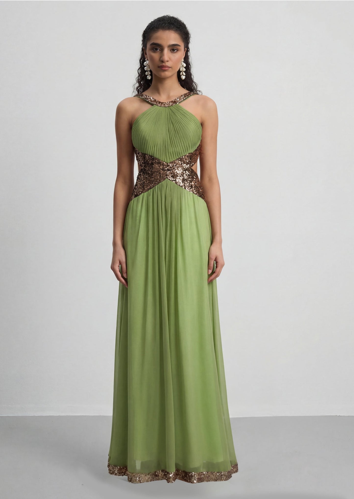 Melisa Pleated Cut Out Sequin Maxi Dress