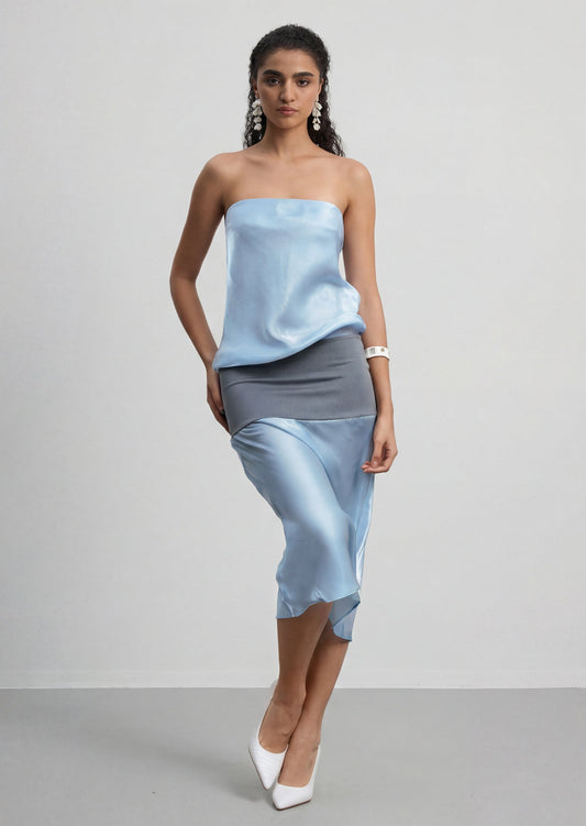 Melt Panel Strapless Midi Dress