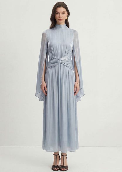 Metallic Fabric Maxi Dress With Light Sleeves