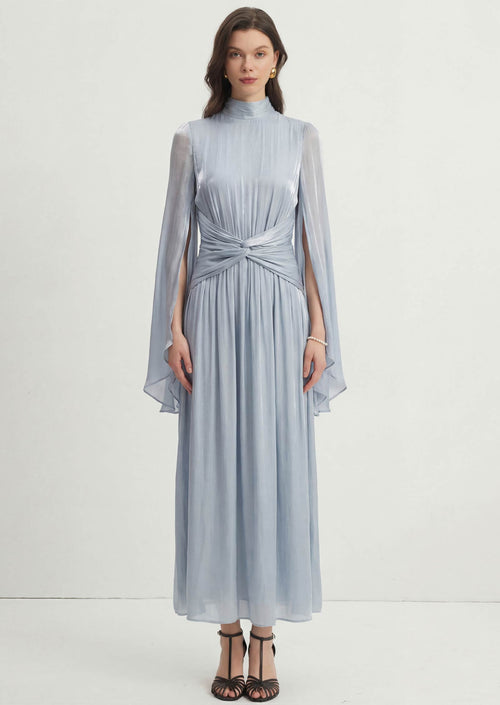 Metallic Fabric Maxi Dress With Light Sleeves