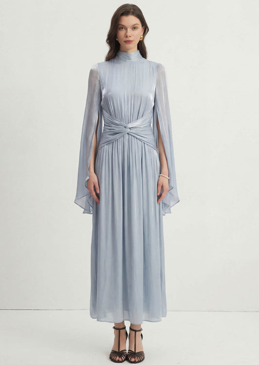 Metallic Fabric Maxi Dress With Light Sleeves