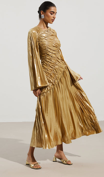 Metallic Maxi Dress In Gold