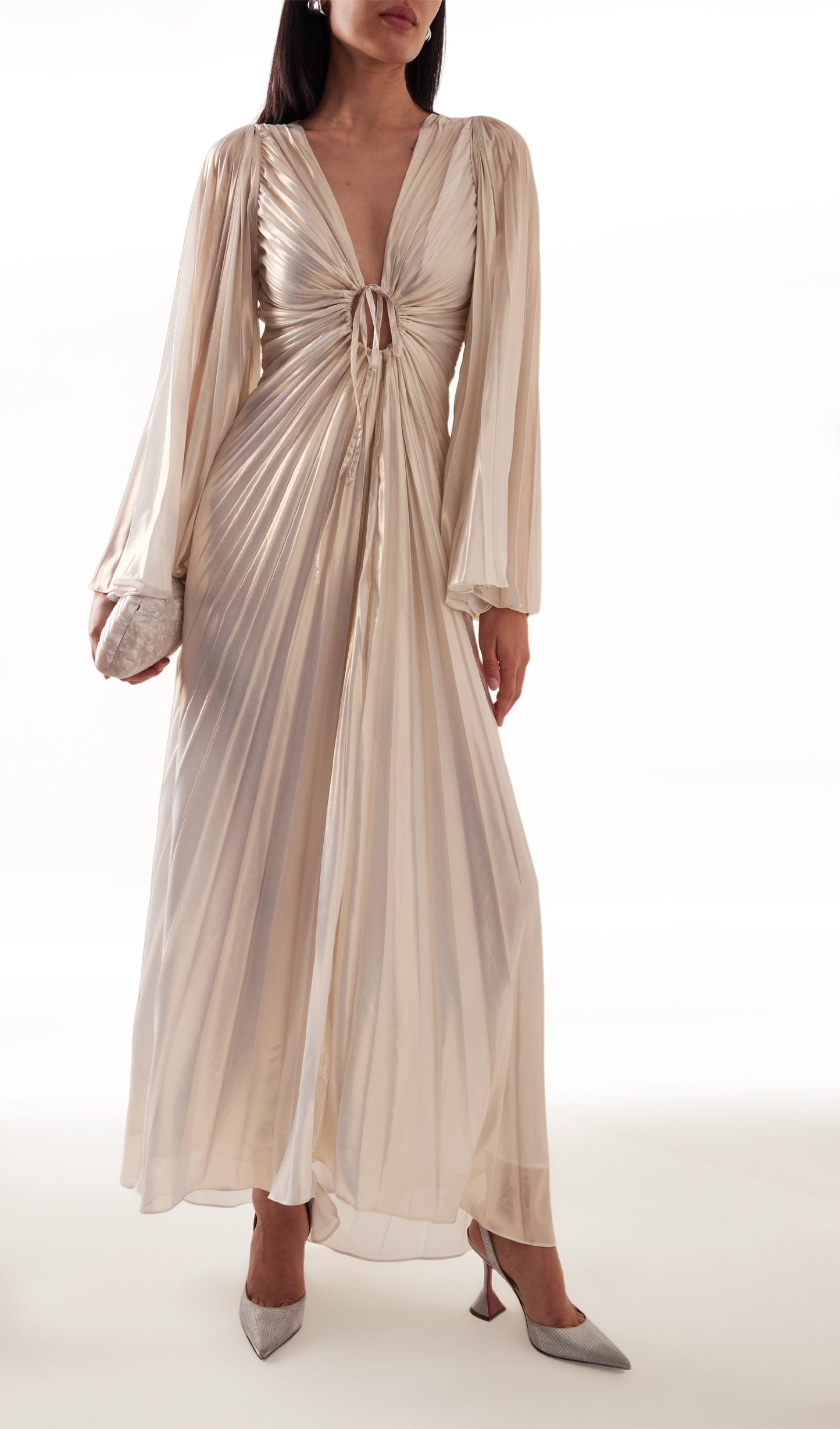 Metallic Pleated Maxi Dress