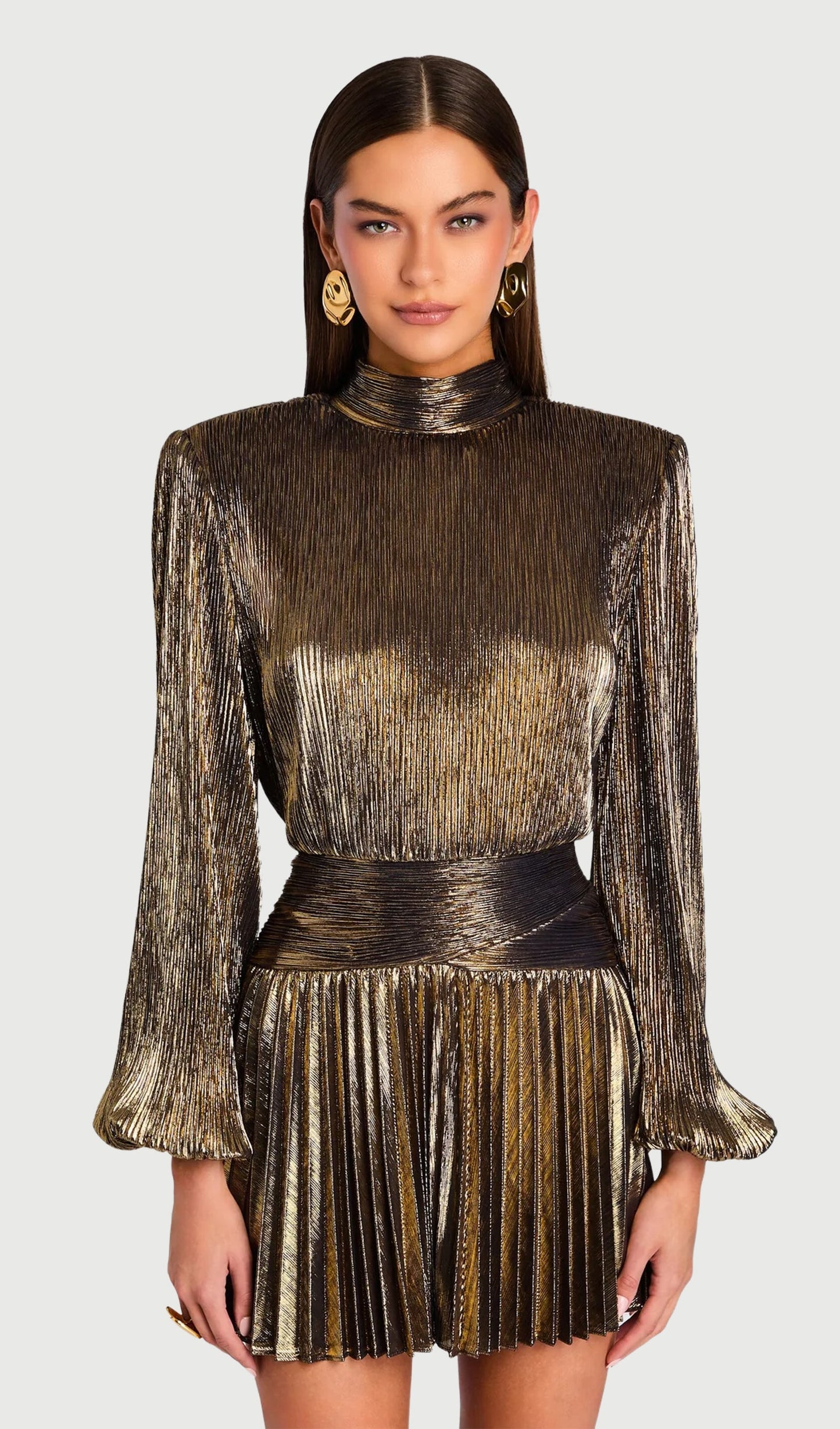 Metallic Puff Sleeve Mini Dress