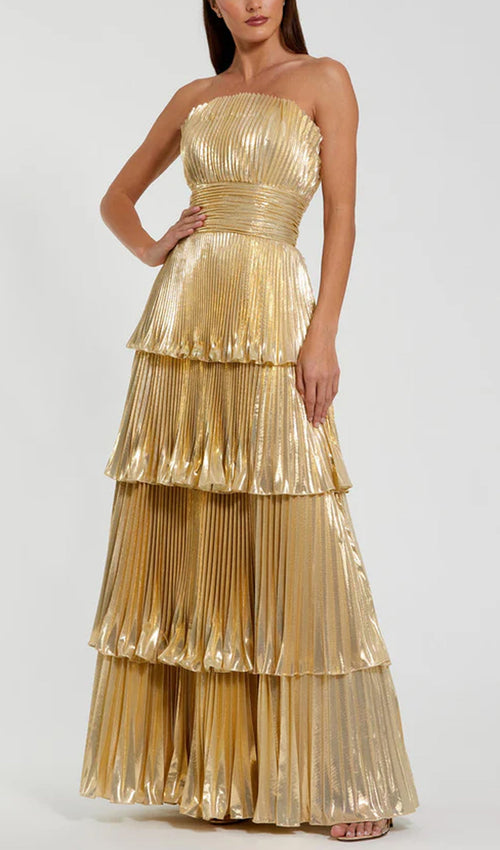 Noor Elegance Metallic Tiered Ruffle Maxi Dress
