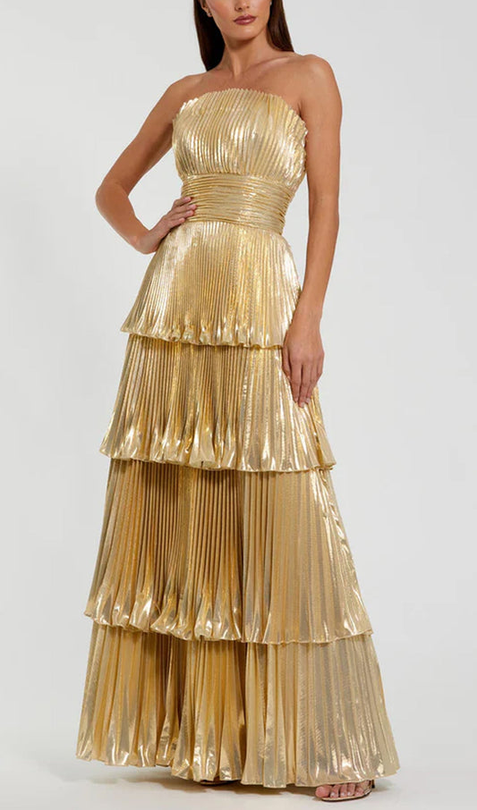 Noor Elegance Metallic Tiered Ruffle Maxi Dress