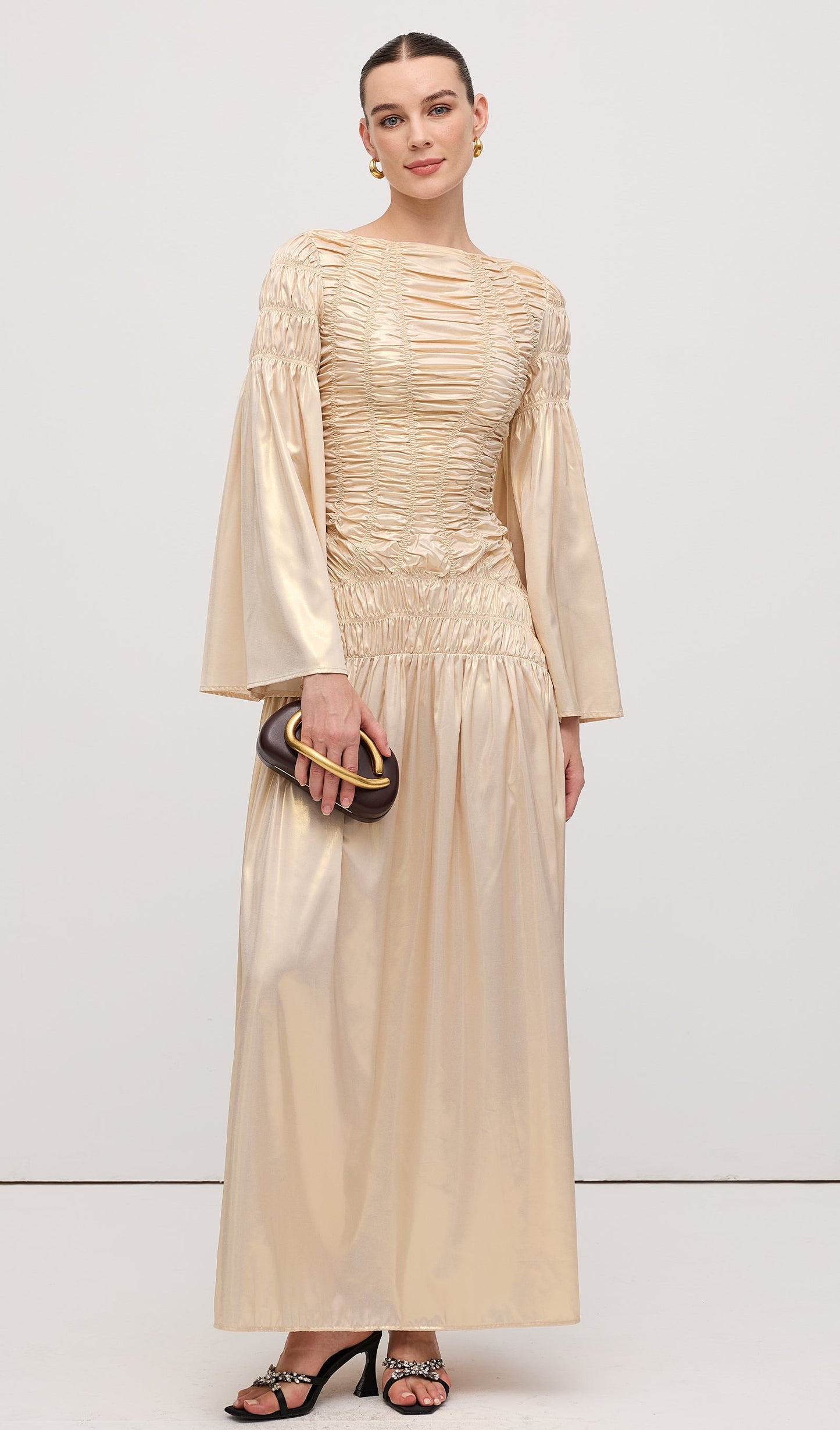 Metallic Elasticated Gathers Maxi Dress