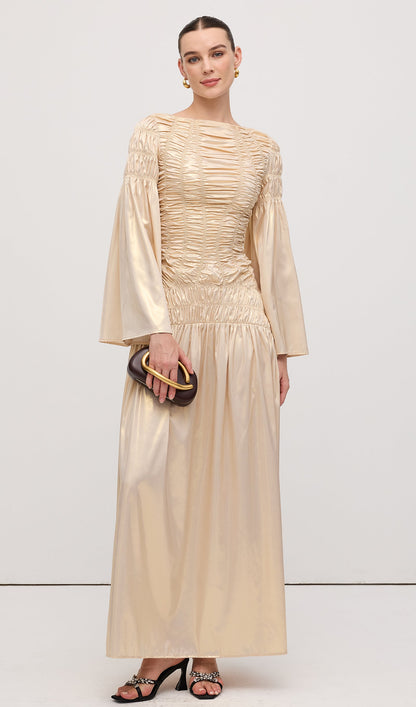 Metallic Elasticated Gathers Maxi Dress