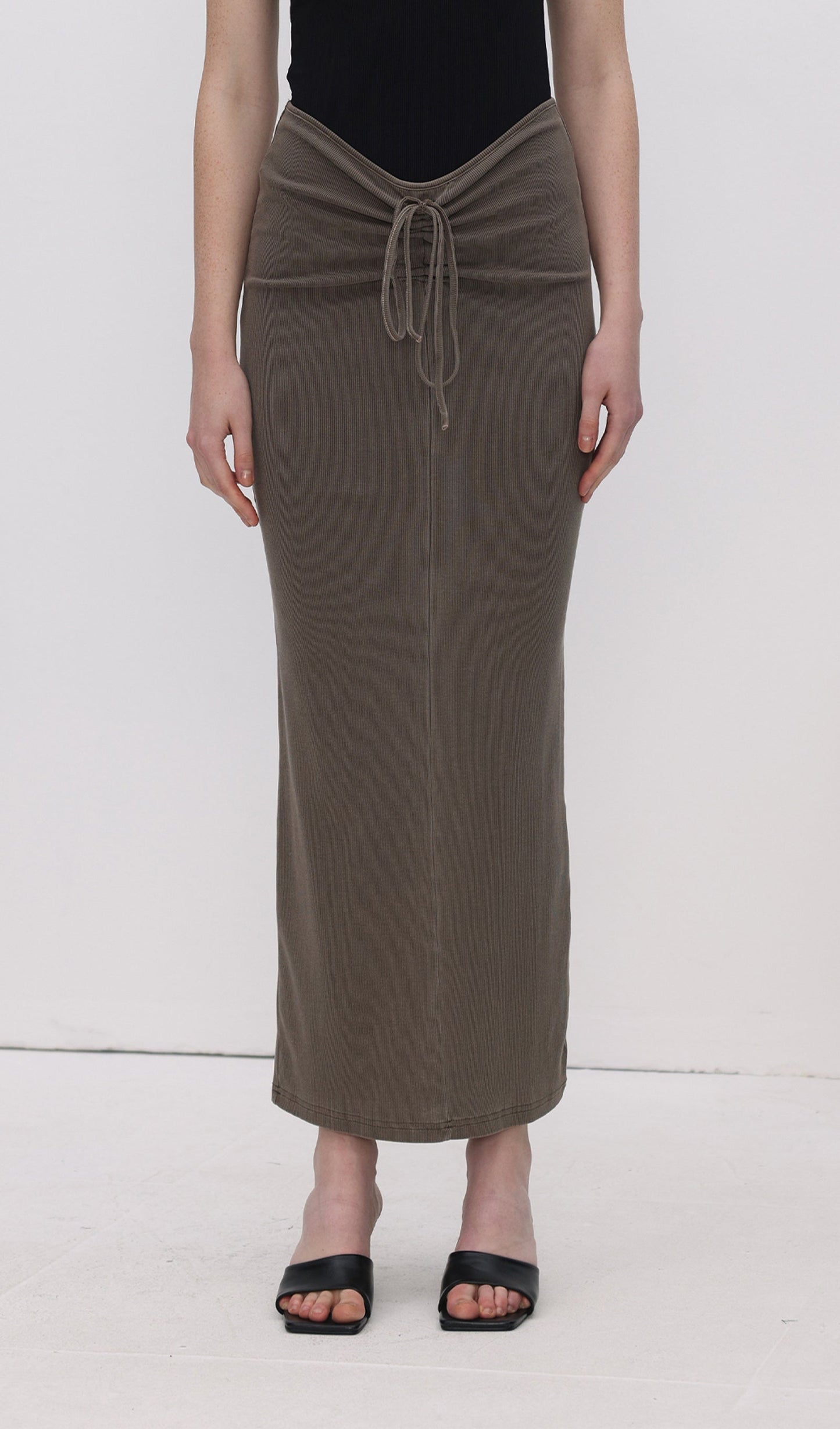 Tie Drape Pleated Midi Skirt