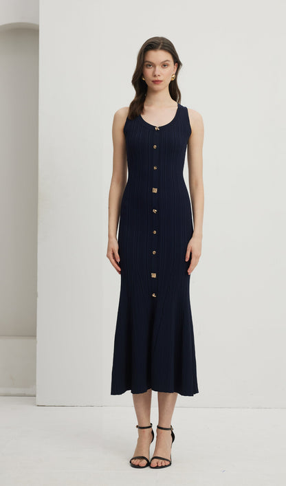 Metallic Button Knit Midi Dress