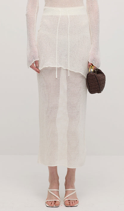 Hollow Out Drawstring Maxi Skirt