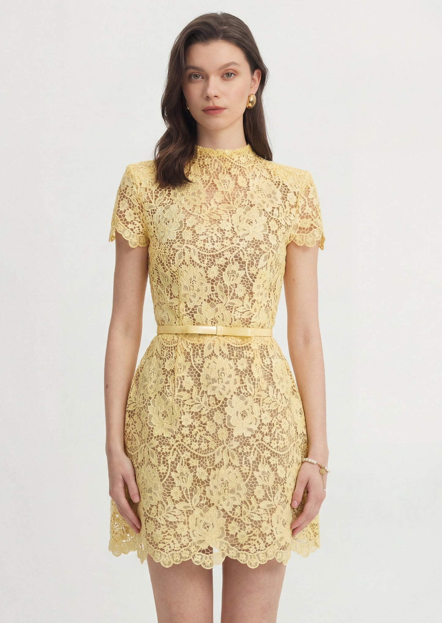 Milly Lace Mini Dress In Yellow